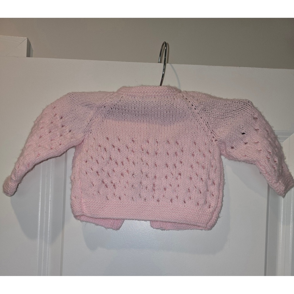 Handmade Baby Girl Pink Knit Cardigan Sweater Pointelle Button Front 12-24 mos - Picture 4 of 4